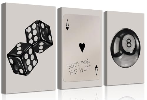 BOKPEN 3Pcs Black and White Poker Dice Canvas Wall Art