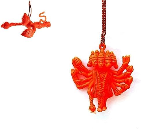 Orange Flying Hanuman Ji and Panchmukhi Hanuman Hanging Idol Set, Car Mirror Decor, Wall and Door Hanging, Plastic, Pack of 2 image 4