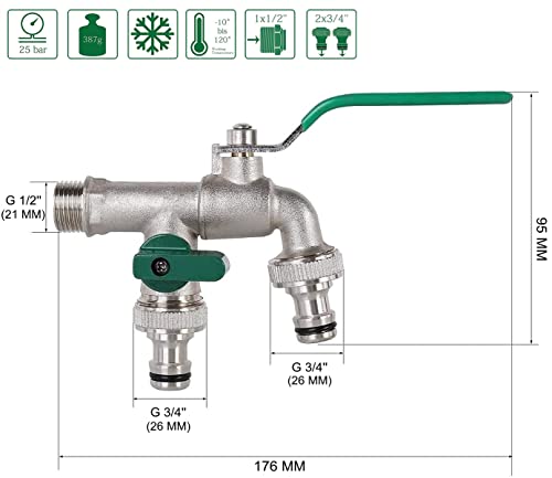 2 Wasserhähne Mit Doppelauslass - Für Waschmaschine & Spülmaschine, Wandmontage, Blau