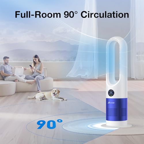 ZICOOLER Bladeless Fan for Bedroom, 8 Speeds & 90° Oscillation Bladeless Fan with Remote, 9H Timer, Large LED Display, Safety Design for Kids & Pets, Portable Tower Fan for Office Bedroom by ZICOOLER - Image 5