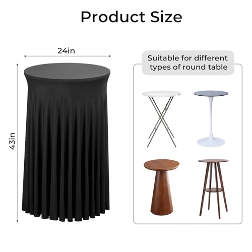 Babenest 24"x 43" Round Cocktail Table Skirt, 3 Pack Spandex Stretch Round Tablecloths with Natural Wavy Drapes, Fitted High Top Bar Cocktail Table Covers for Wedding Party Birthday Banquet (Black) by Babenest - Image 3