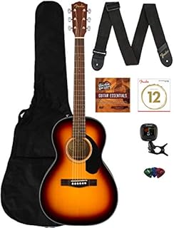 Fender CP-60S Solid Top Parlor Acoustic Guitar - Sunburst Bundle with Gig Bag, Tuner, Strap, Strings, Picks, Fender Play Online Lessons, and Austin Bazaar Instructional DVD