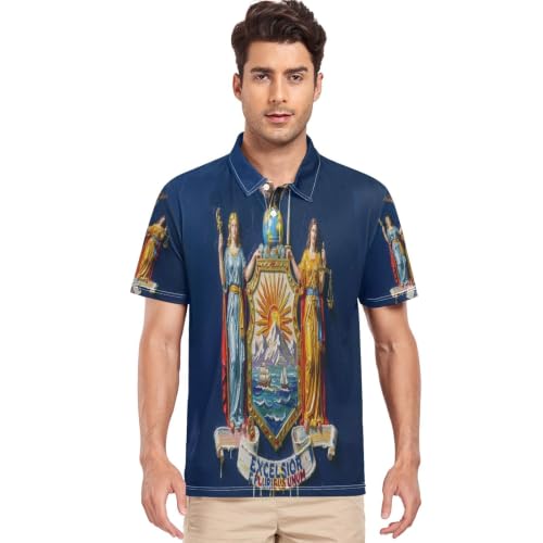 Polo de golf pour homme GuoChe col classique et motif drapeau de New York