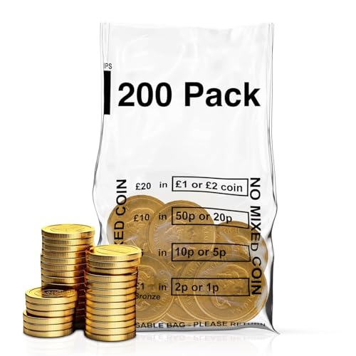 Swoosh Media Pack of 200 - Clear Plastic Money Bank Bags | No Mixed Coins Banking Bags for Change Handling Shop Business Home Office