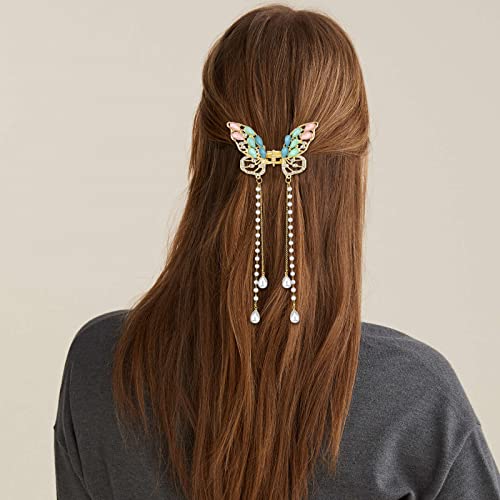 2 Pcs Gold Butterfly Tassel Rhinestone Pearl Crystal Metal Sparkling Exquisite Hair Styling Accessories for Women Girls - Image 4