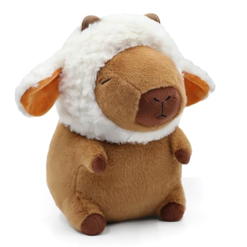Image of Capybara Plush, Cute Capybara Plush Toy Wear Removable Lamb Hat, Kawaii Soft Capybara Plushie Pillow, 14 inch Capybara Stuffed Animal Hugging Plushy Gifts for Kids Adults (Medium)
