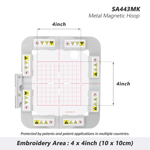 Image of Sew Tech Magnetic Embroidery Hoop for Brother PE900 PE800 SE2000 SE1900 Innovis 1250 1250D 700 PE700 PE700II PE770 780D PC6500 Machine Babylock Accord BLR BLR2, 4 inchx4 inch Mighty Snap Magnet Frame