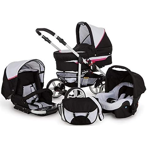 Travel System Stroller Pram Pushchair 2in1 3in1 Set Isofix X-Car Go by SaintBaby White & Pink 4in1 car seat +Isofix Cover