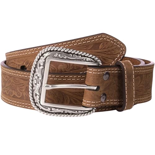 ARIAT Men's Leather Floral Embossed Belt, Medium Brown, 42