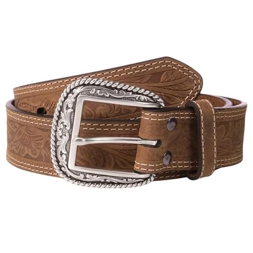 ARIAT Men's Leather Floral Embossed Belt, Medium Brown, 38