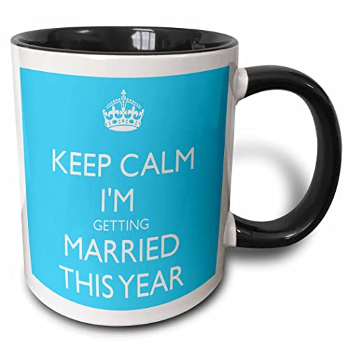 3dRose Keep calm Im getting married this year, Blue 11oz Two-Tone Black Mug