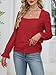 UNCOOYEE Blouses for Women Dressy Casual Work Going Out Eyelet Square Neck Puff Long Sleeve Embroidered Lace Crochet Boho Tops Trendy Fall Fashion 2025 Red Small