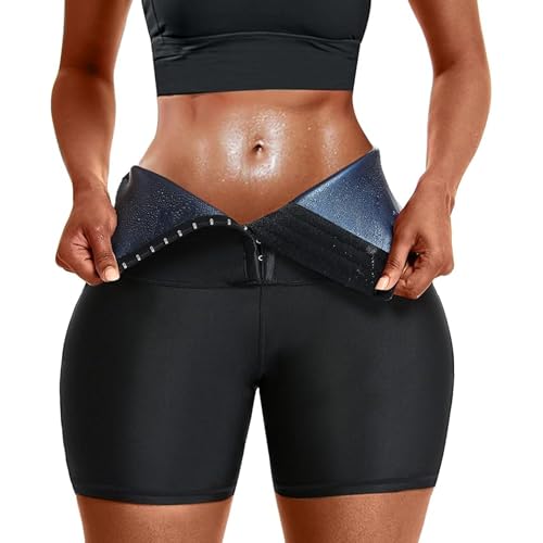 Image of GVV Sauna Sweat Shorts Pants for Women Compression Shapewear Body Shaper Tummy Control Thigh Slimming High Waist Workout Gym Exercise Yoga Thermo Trainer