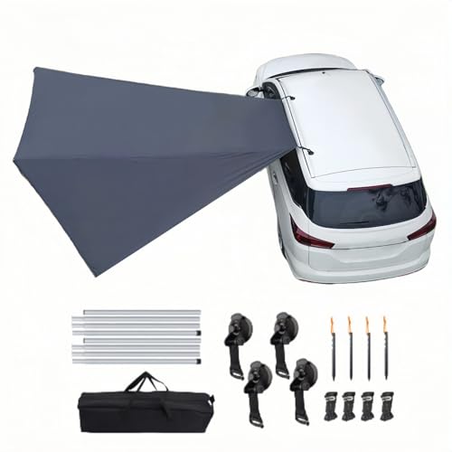 みずほのひかり SUV カーサイドタープ 黒?天幕 遮光率 99.9% 吸盤式 サイドオーニング 車辺天幕 210D オックス生地 遮熱 UV カット キャンプ アウトドア オートキャンプ PU8000mm 耐水 ピクニック 、バーベキュー 、 BBQ 、