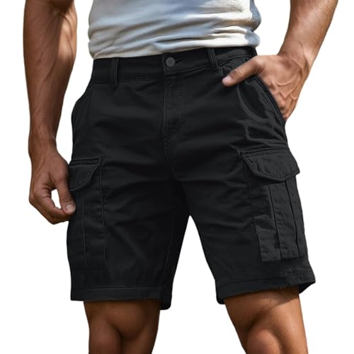 Pantalones Cortos de Trabajo Hombre Verano Casual Color Sólido Cargo Pantalon Corto Tallas Grandes Holgados Shorts con Bolsillos Transpirables Cómodos Running Pantalón Vintage Entrenar Shorts