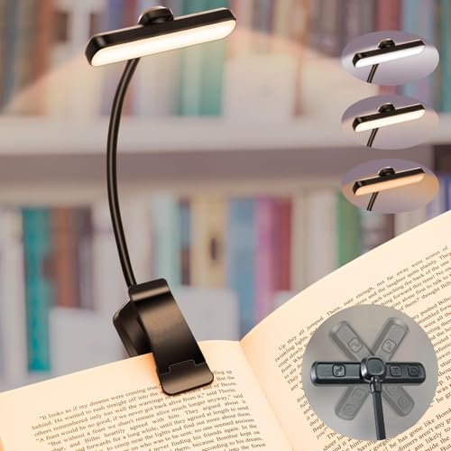 Vellaluna Rechargeable Book Light for Reading in Bed with 24 LED &Memory Function-Eye Caring 3 Color Temperatures 5 Brightness Levels 80 Hrs Runtime Flexible Goose Neck Clip on Light for Book Lovers