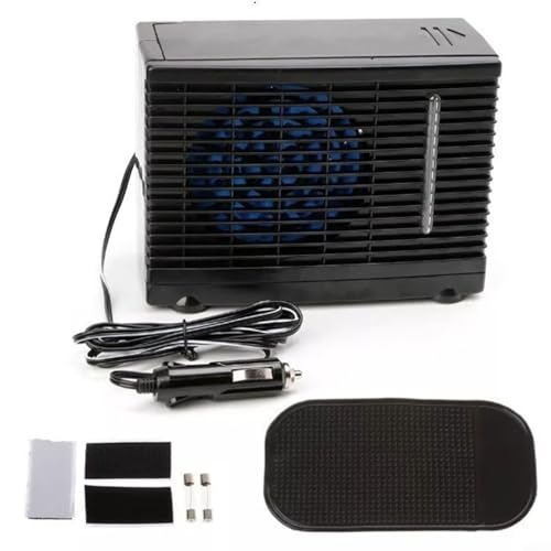 TONIXY Ventilador portátil para coche, aire acondicionado, refrigeración evaporativa ajustable de hielo de agua para cabina de vehículo, ventilador de escritorio de bajo ruido con tiempo de