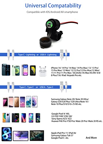 Cliff Top 36W PD USB-C e QC 3.0 caricatore USB per manubrio da moto, con interruttore di alimentazione magnetico, doppia porta, resistente, impermeabile per manubri da 7/8 '' e 1''