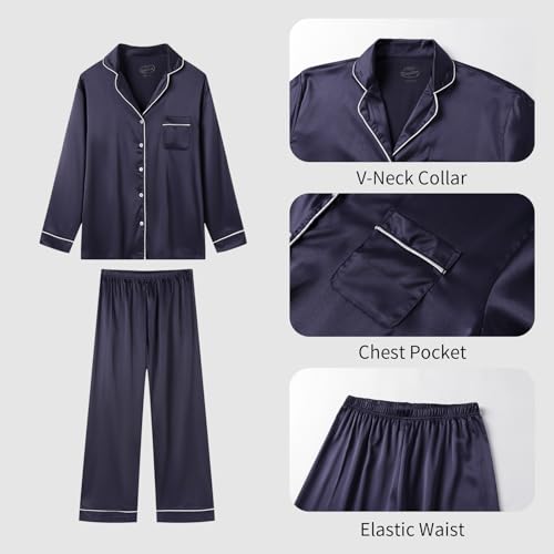 Mud Kingdom Mens Satin Pajamas Set Silk Button-Down PJs Sets Soft Lounge Sets Classic Sleepwear Home Set3