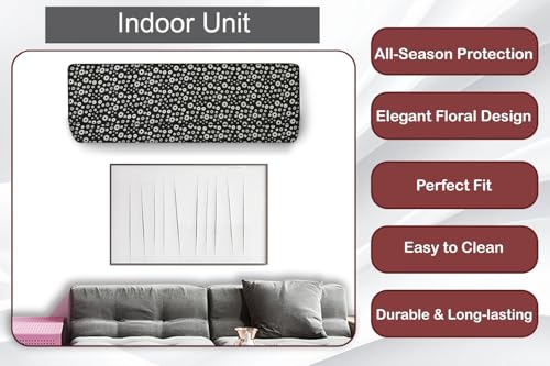 Image of The Furnishing Tree 2 Ton Split AC Cover for Indoor and Outdoor Units Floral Pattern White