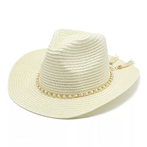 Chapeau de paille pliable pour femme avec chaîne décorative pour la plage