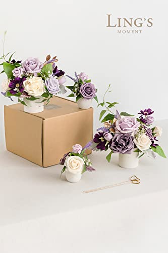 Ling's Moment Wedding Centerpiece Flower With Vase For Ceremony/Reception Tabletop Mantel Archway Aisle, Set Of 4|Lilac & Gold #TOP3
