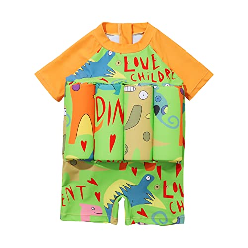 Bañador Niño,Traje de Baño de Flotabilidad Una Piezas para Niños Protección Solar Ropa de Natación con Lindo Impresión de Dinosaurio Bañadores de Manga Corta Bañador Boxer Ropa de Playa