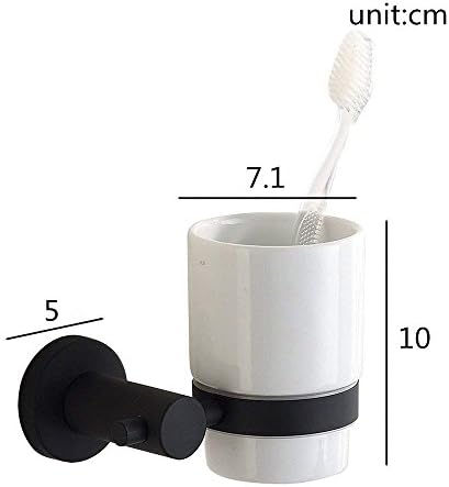 CASEWIND Toothbrush Holder Black, Wall Toothbrush Tumbler, Matt Bathroom Wall Storage Stainless Steel and Ceramic Wall Mounted