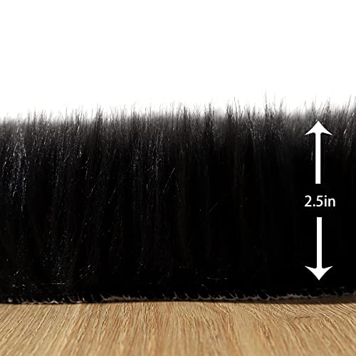 Cklzsay Luxury Soft Fluffy Deluxe Rug Faux Fur Sheepskin Rug Home Deco Rugs Bedroom Living Room Floor Sofa Cover Seat Cushion Bedside Fuzzy Rug Sheepskin Shape (Black, 2'X6' Sheepskin) #TOP5
