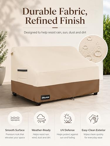 Image of ANartcle 2-Seater Patio Loveseat Cover,58W x 32.5D x 31H Inches Outdoor Couch Cover,100% Waterproof Heavy Duty Patio Sofa Covers,Patio Furniture Covers,Beige&brown