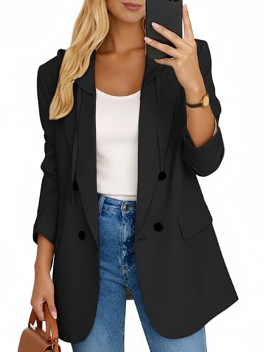 Mina Self 2025 Women's Fall Hooded Blazer Jacket - Double-Breasted Oversize Loose Fully-Lined Work Office Suit with Pockets2