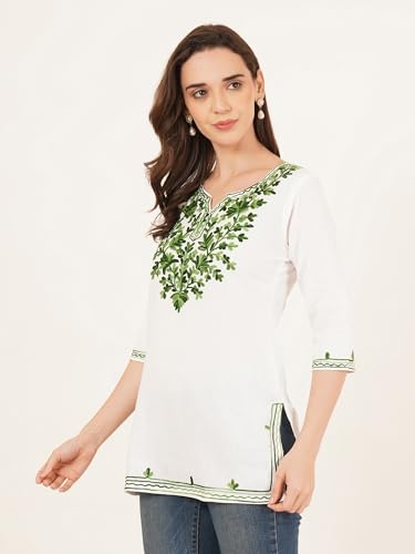 Image of Women's Pure Cotton Embroidered Short Kurtis