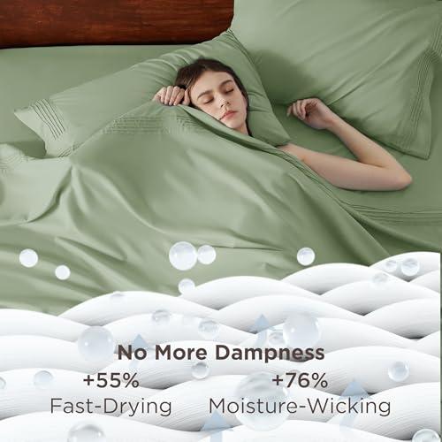 Image of Bedsure Deep Pocket King Sheet Set - Fits Mattresses Up to 21 Inches Thick - 4 Piece GentleSoft Bed Sheets, Moisture Wicking, Soft & Cooling Bedsheet & Pillowcases, Easy & Secure Fit, Light Green