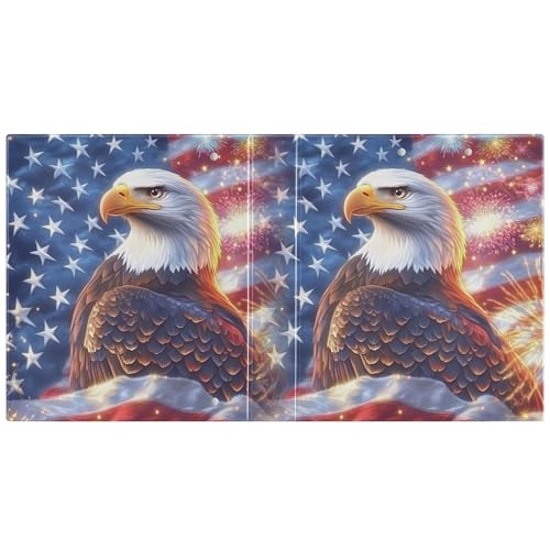 Image of 3 Ring Binder Bald Eagle American Flag Brave 1.5 inch Binders Three Ring Binders with Clipboard Fit 8.5'' x 11'' Paper 3 Interior PVC Clear Pockets for Office Supplies