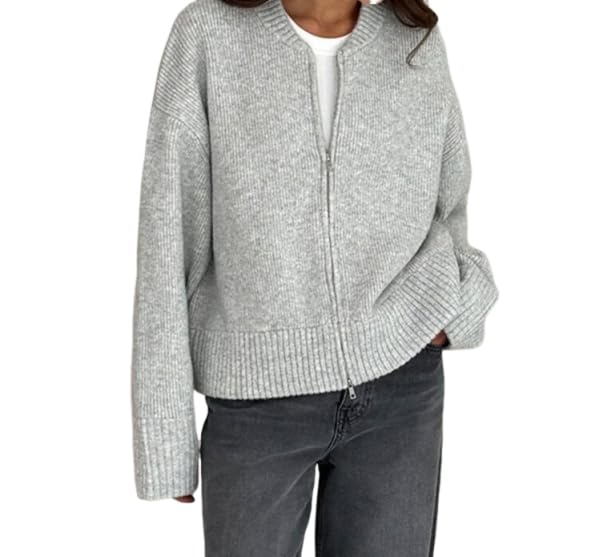 Womens Chunky Knit Zip-Up Cardigan Sweater Ribbed Hem Fall Open Front Long Sleeve Ribbed Knit Cardigans Outerwear Coats