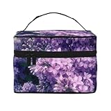 Blooming - Bolsa de cosméticos con asa de gran capacidad, diseño de flores moradas