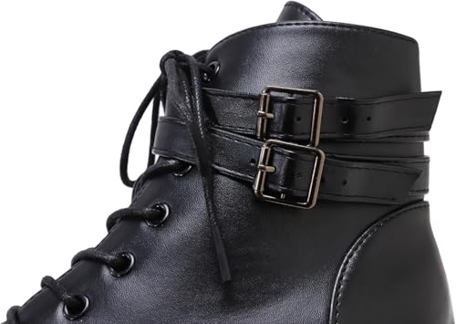 Image of Womens Goth Platform Boots Chunky High Heel Booties Round Toe Combat Ankle Boots Womens Lace Up Motorcycle Wedges Shoes