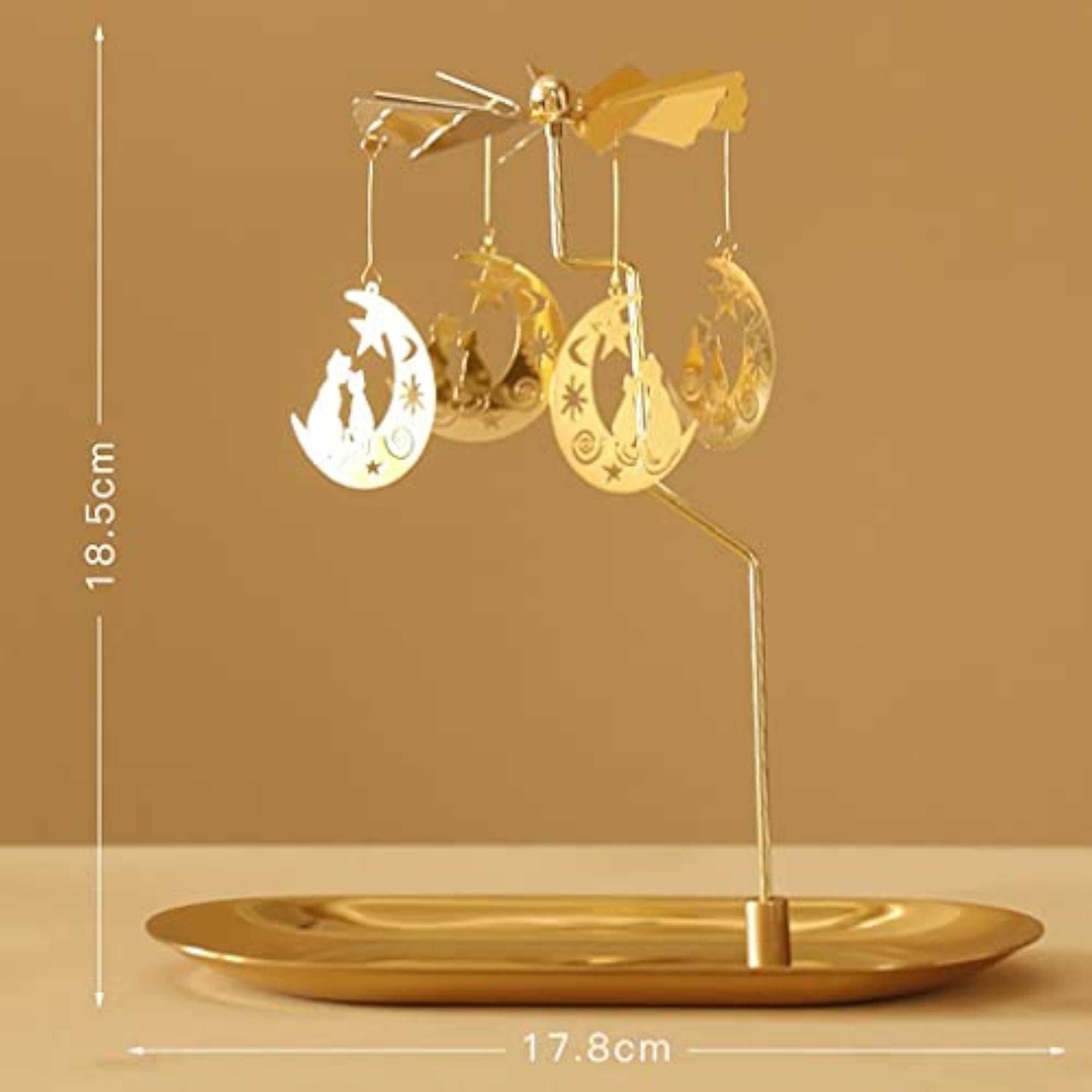 Rotating Spinning Tea Light Holder Stand Moon Cat