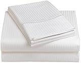 Elite Home Renaissance Collection 600-Thread-Count Woven Cotton Stripe Queen Sheet Set, White