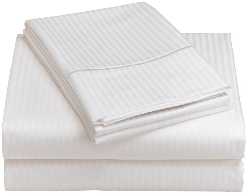 Elite Home Renaissance Collection 600-Thread-Count Woven Cotton Stripe Queen Sheet Set, White