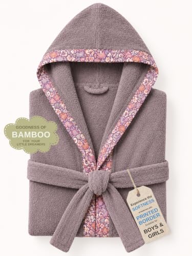 Image of RANGOLI Premium 100% Bamboo Kids Bathrobe, 460 GSM | Ultra Soft Hooded Bathrobe for Boys & Girls with 2 Pockets & Adjustable Belt | Age 7-8 Years | Ash Brown