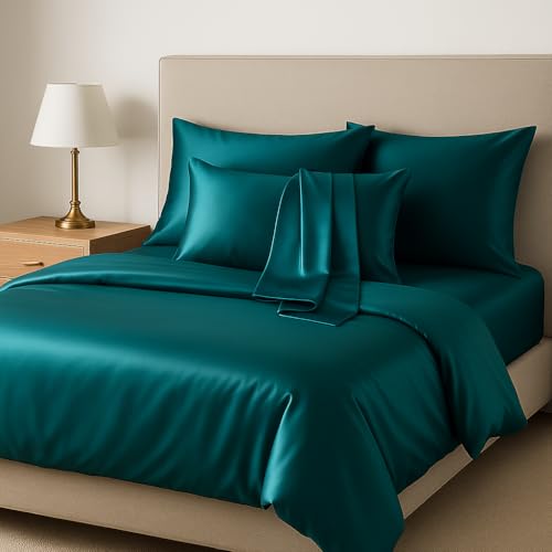 Image of Satin Pillow Covers for Hair and Skin Set of 2 with 5 Scrunchies I Satin Pillow case I Silk Pillow Cover I Silk Pillow case I Women Gift Items (Rama)