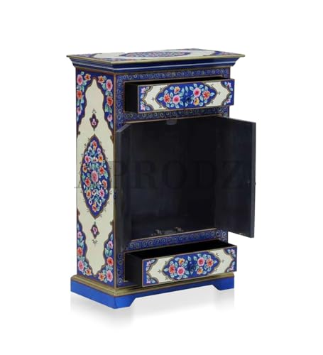 Image of APRODZ Hand-Painted Solid Wood Sideboard Cabinet with 2 Doors & 2 Drawers | Wooden Storage Cabinet for Bedroom Living Room & Kitchen | Crockery Cabinet, Kitchen Storage | Multicolor, 24x12x36 Inches