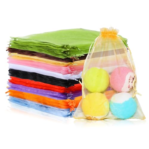 Image of Mstar Packing 100PCS Premium Sheer Organza Bags, Mix Color Wedding Favor Bags, 7.8x11.8 inch Reusable Large Mesh Bag Drawstring Jewelry Gift Bag for Party, Christmas, Makeup Organza, Wrapping Supplies