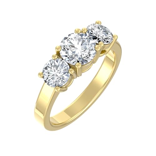 1 Carat - 3 Carat (CT. T.W.) Lab Grown Diamond Three-Stone Engagement Ring for Women | 14K Yellow or White Gold 3-Stone Wedding Anniversary Ring | D-E Color and VS Clarity2