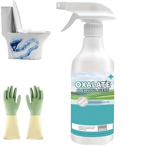 Limpiador multiusos para inodoros con ácido oxálico de alta concentración. Elimina la cal, el óxido y las manchas de agua dura. Incluye guantes. Elimina eficazmente las manchas del baño. (1Piezas)