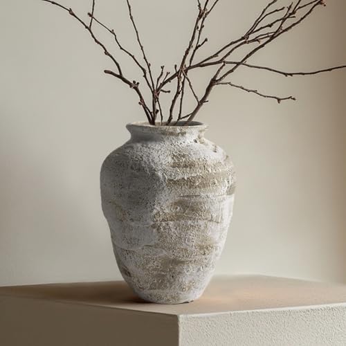 DIF DECO Ceramic Farmhouse Vase Rustic Decor,Pottery Decorative Flower Vases for Home Decor,Boho Vase for Table, Living Room,Bathroom,Shelf,Mantel Decoration,7.7 inch