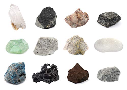 Rock & Mineral Kit, 12 Pieces - Includes Metamorphic, Igneous, Sedimentary Rocks & Minerals - 1
