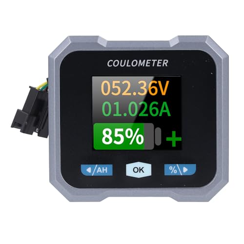 Smart Battery Monitor with Shunt, 1.8in LCD Display Bluetooth Voltmeter Ammeter, Voltage Current Meter for 10-100V 50A Acid, Lifepo4 & Lithium Battery, RV, Motorcycle, Cart