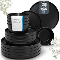 FfiMe Rond vintage grof aardewerk servies, servies voor 4 serviessets, handgemaakte dinerset, borden servies sets, vaatwasser magnetron bestendig (retro kleur 17,8 cm